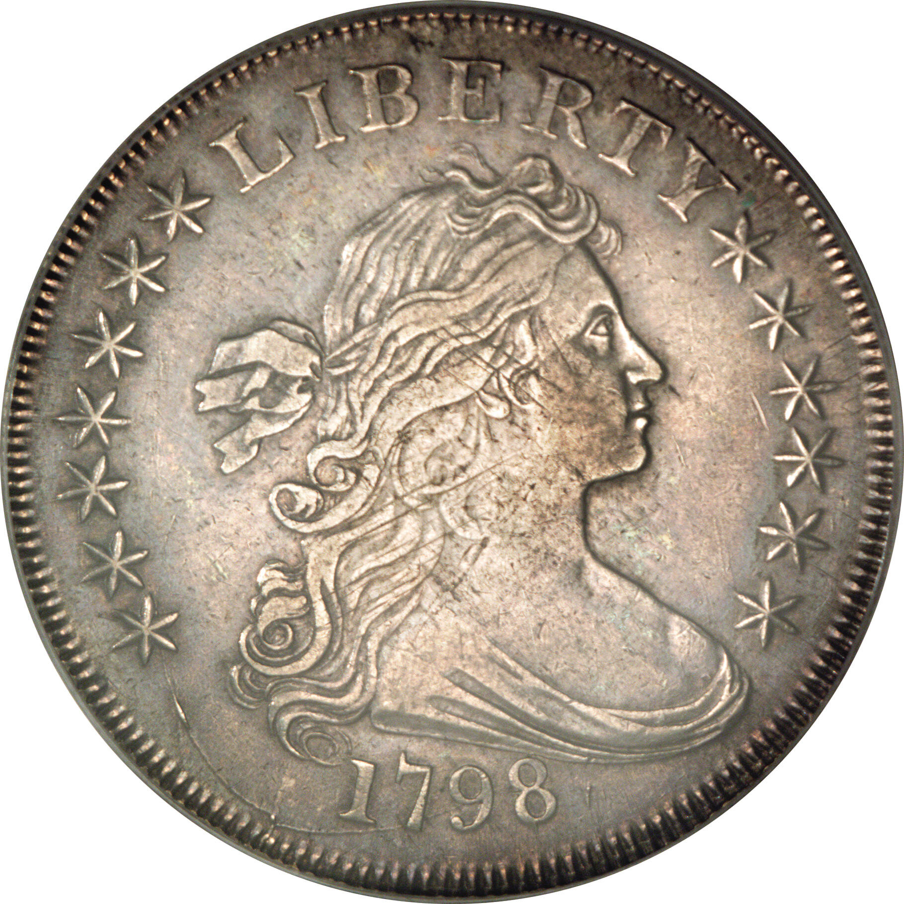 image for: 1798 $1 Large Eagle, Knob 9, 5 Vertical Lines, 10 Arrows, B-6, BB-96, R.3, XF40 PCGS....