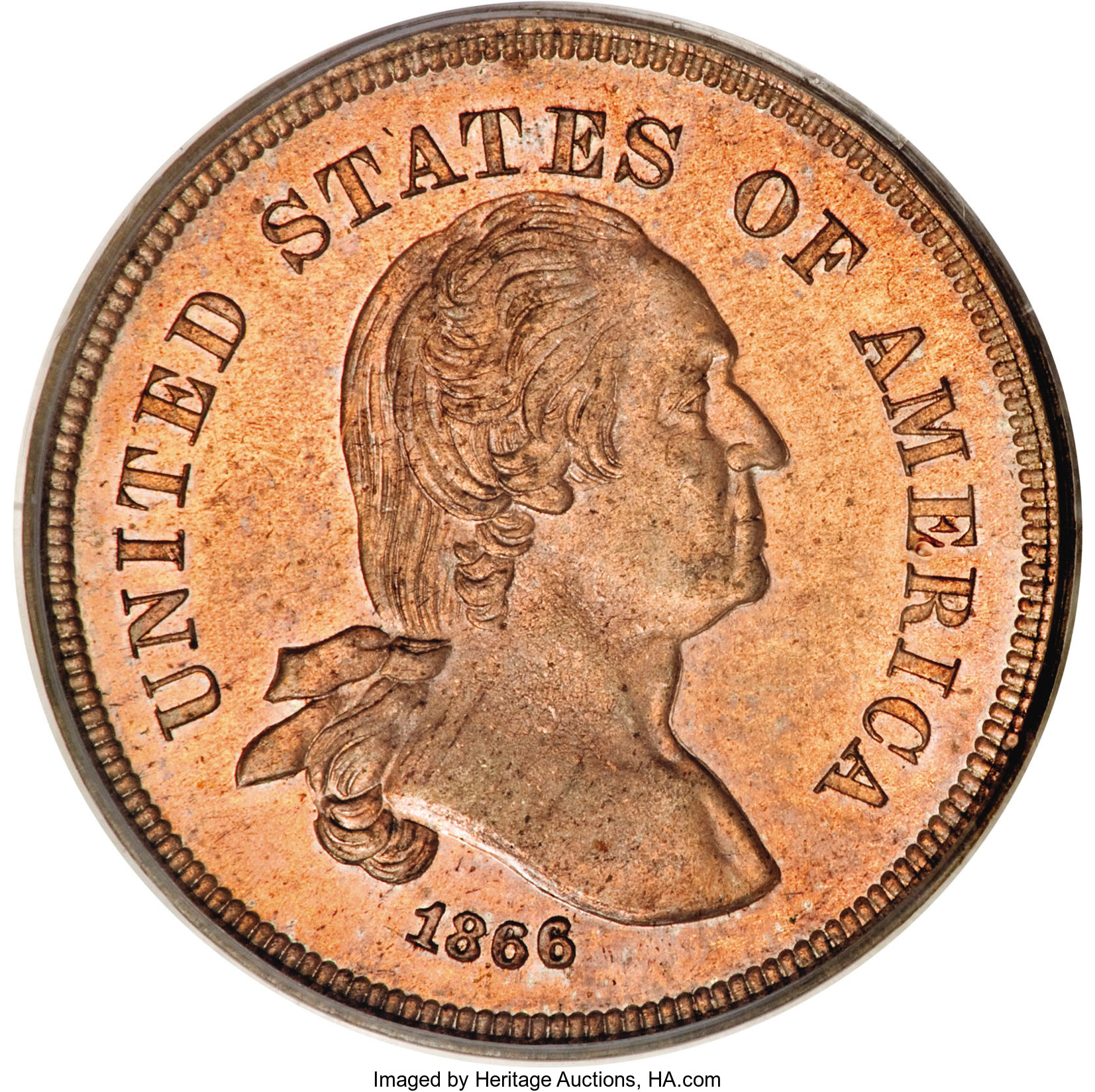 image for: 1866 5C Washington Five Cents, Judd-462, Pollock-536, Low R.7, PR64 Red and Brown PCGS....