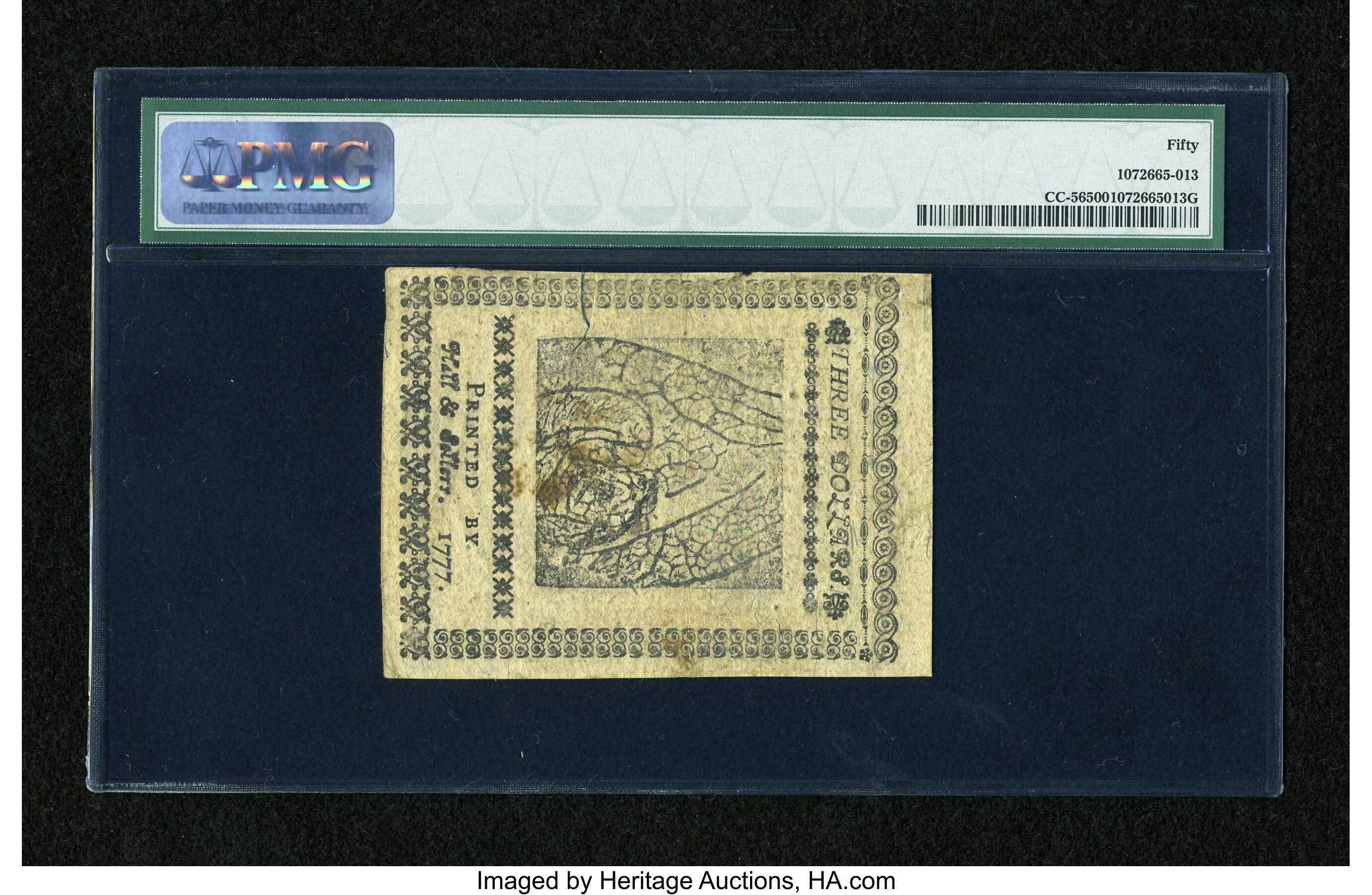 image for: Continental Currency February 26, 1777 $3 PMG About Uncirculated 50....