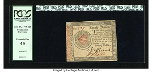 image for: Continental Currency January 14, 1779 $20 PCGS Extremely Fine 45....