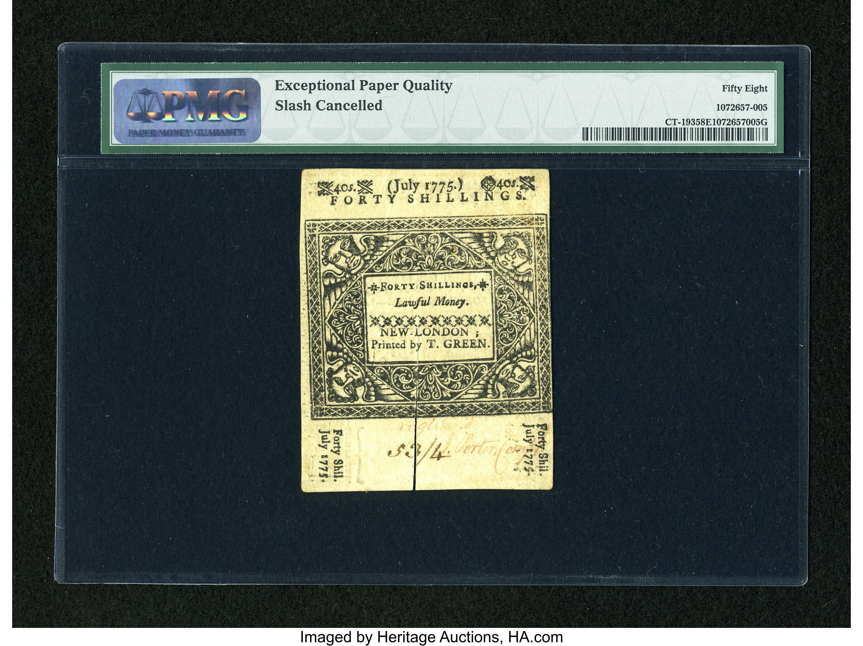 image for: Connecticut July 1, 1775 40s PMG Choice About Unc 58 EPQ....
