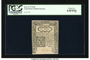 image for: Connecticut June 19, 1776 6d PCGS Choice New 63PPQ....