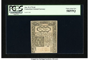 image for: Connecticut June 19, 1776 6d PCGS Choice About New 58PPQ....