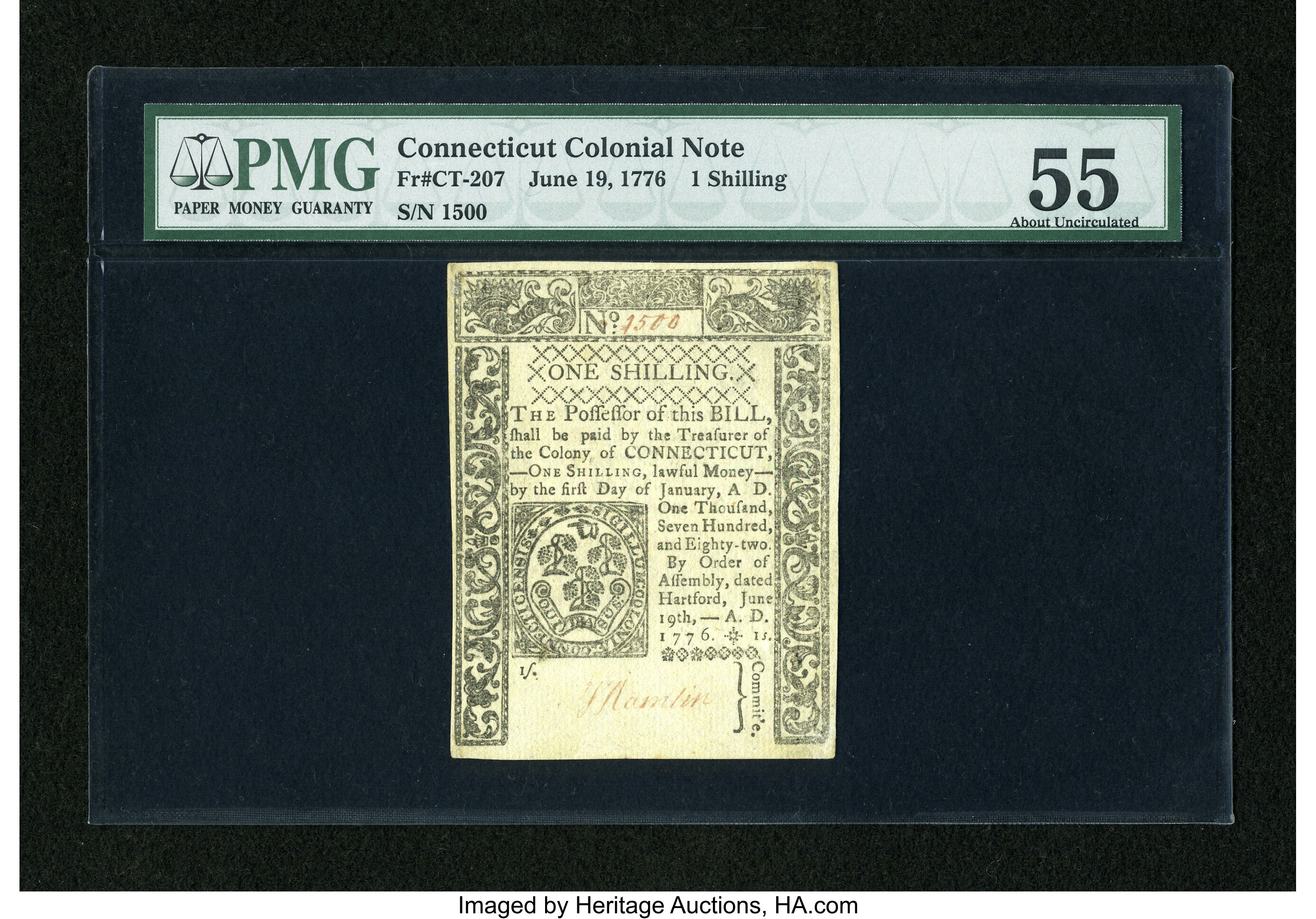 image for: Connecticut June 19, 1776 1s PMG About Uncirculated 55....