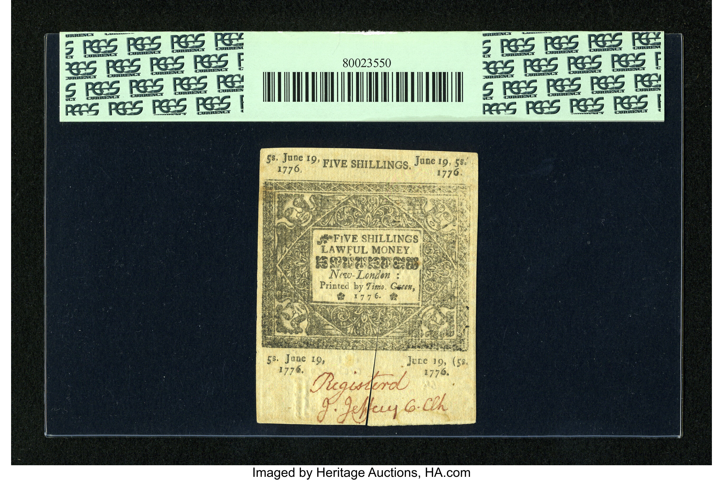 image for: Connecticut June 19, 1776 5s PCGS Choice New 63PPQ....