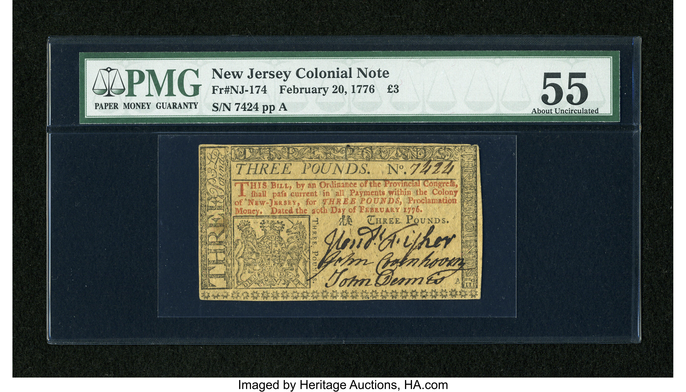 image for: New Jersey February 20, 1776 £3 PMG About Uncirculated 55....