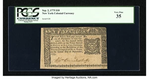 image for: New York September 2, 1775 $10 PCGS Very Fine 35....