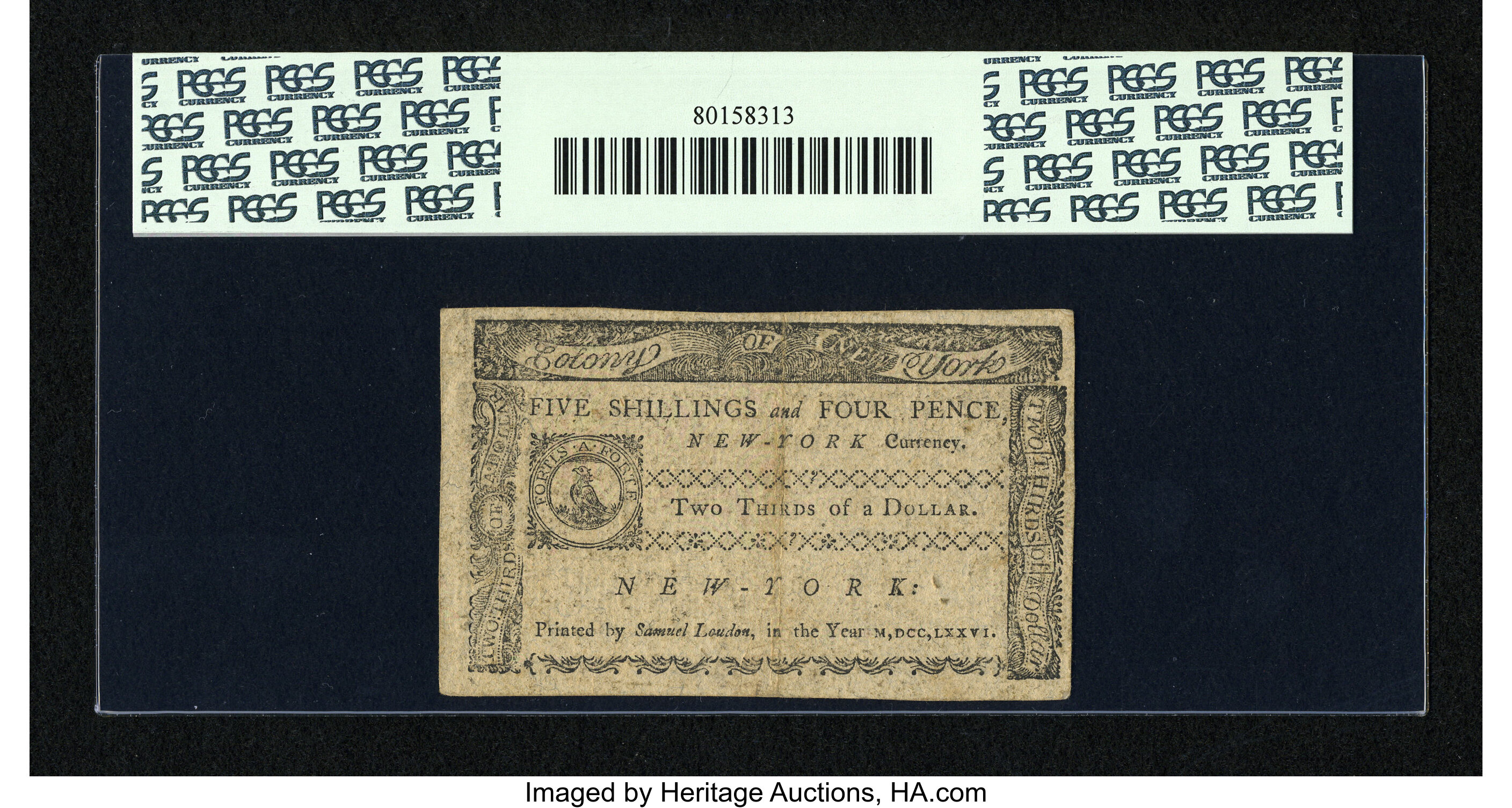 image for: New York March 5, 1776 $2/3 PCGS About New 50PPQ....