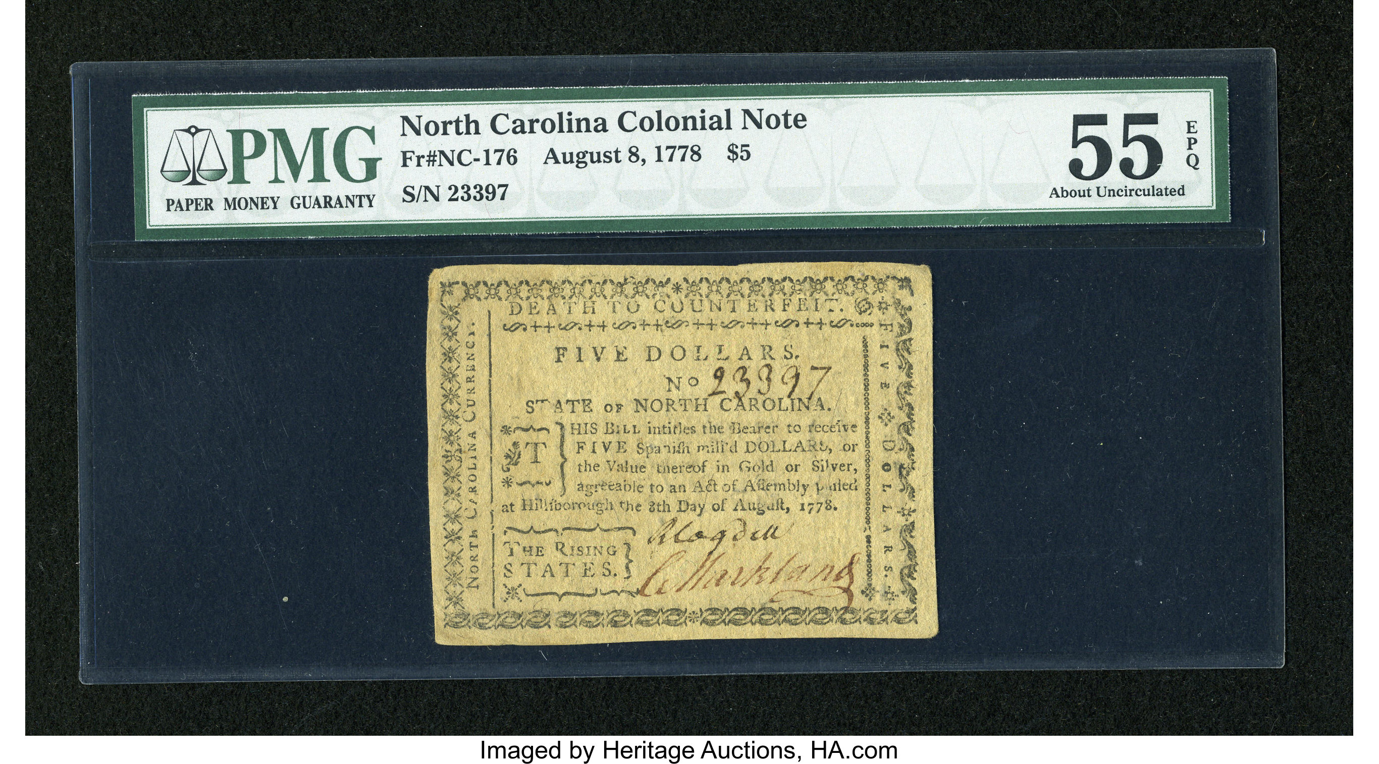 image for: North Carolina August 8, 1778 $5 PMG About Uncirculated 55 EPQ....