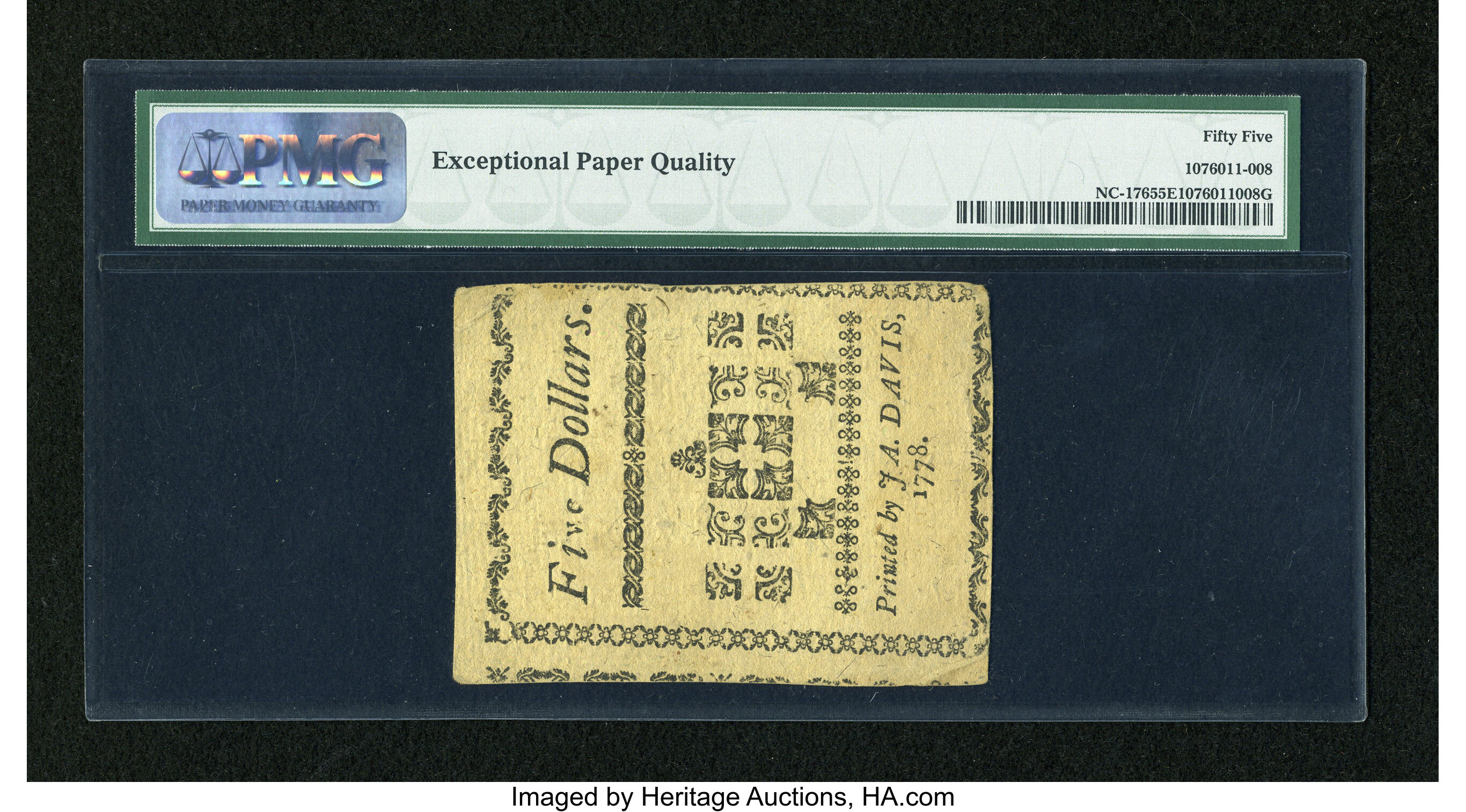 image for: North Carolina August 8, 1778 $5 PMG About Uncirculated 55 EPQ....