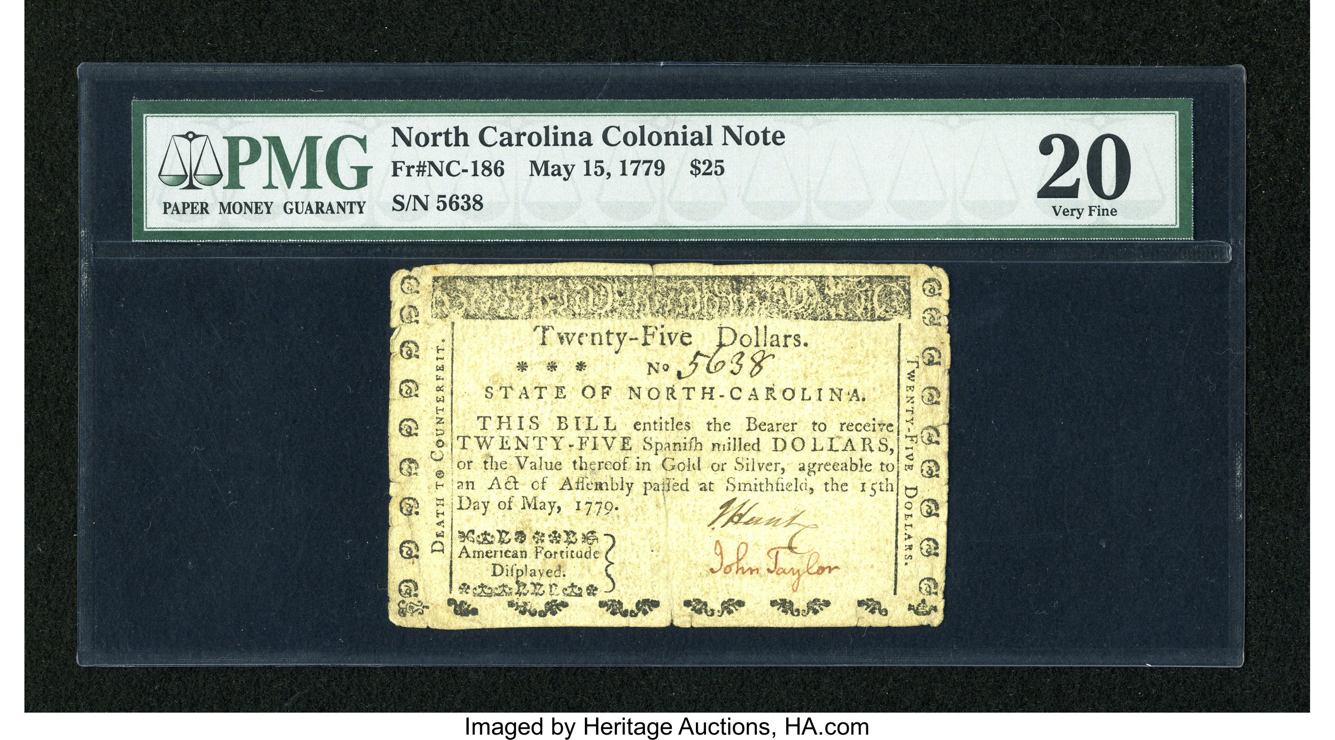 image for: North Carolina May 15, 1779 $25 PMG Very Fine 20....
