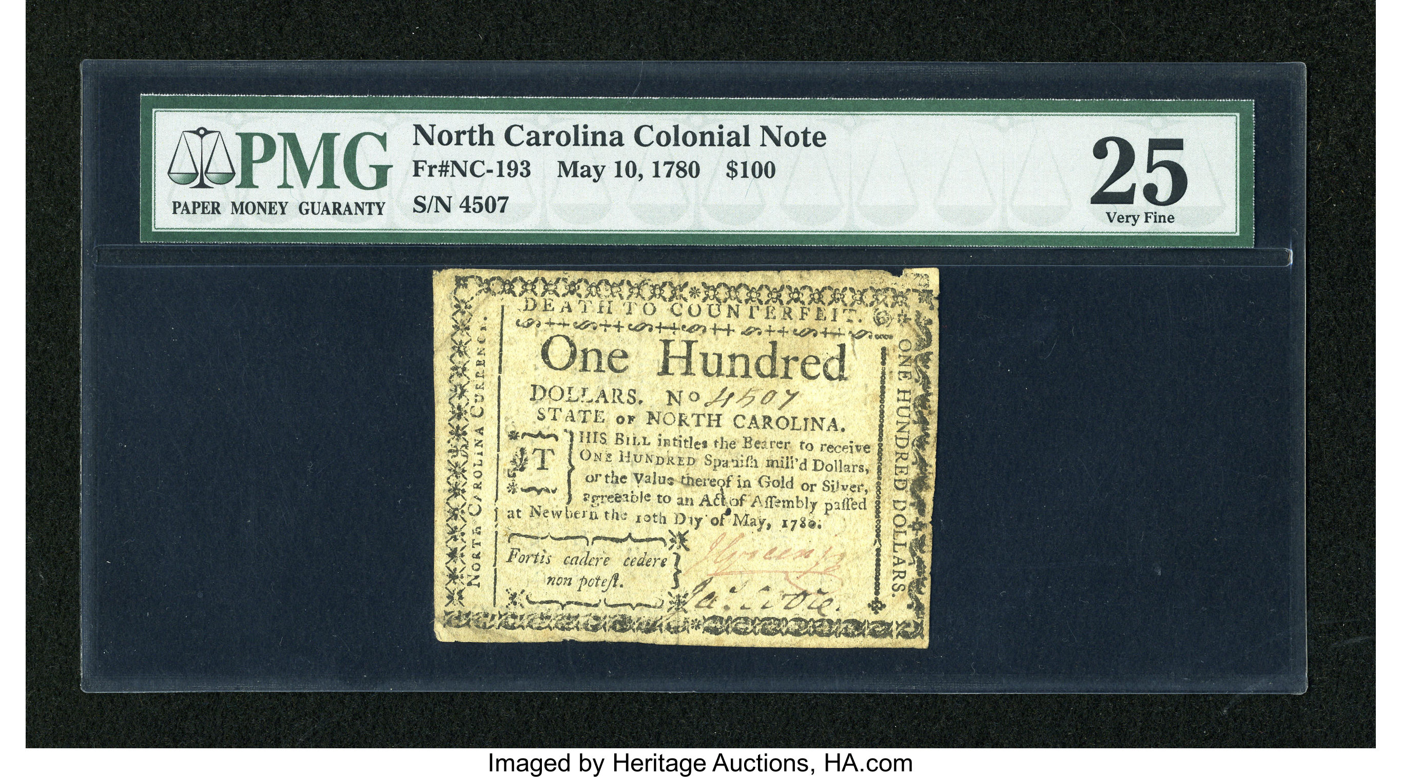 image for: North Carolina May 10, 1780 $100 PMG Very Fine 25....