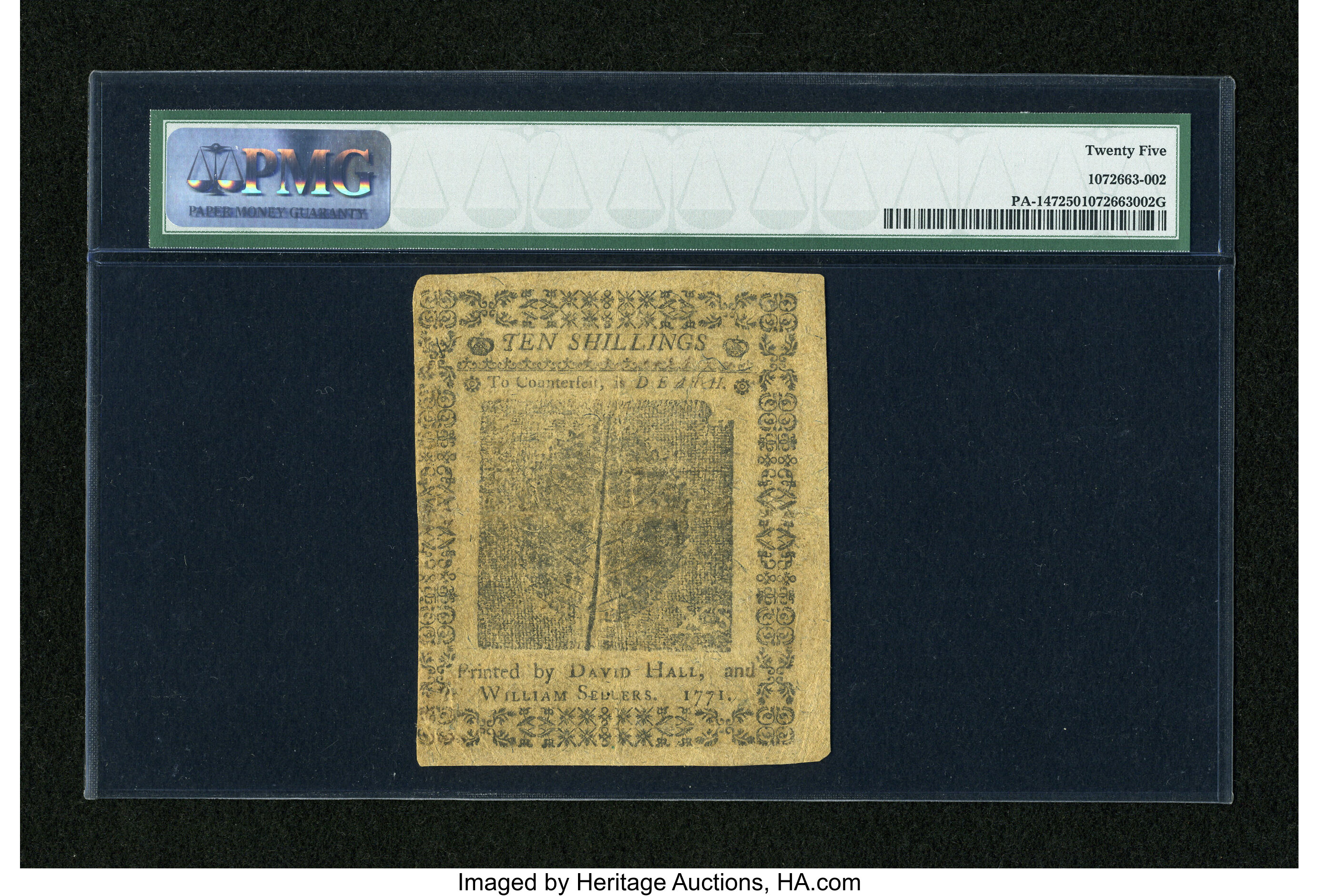 image for: Pennsylvania March 20, 1771 10s PMG Very Fine 25....