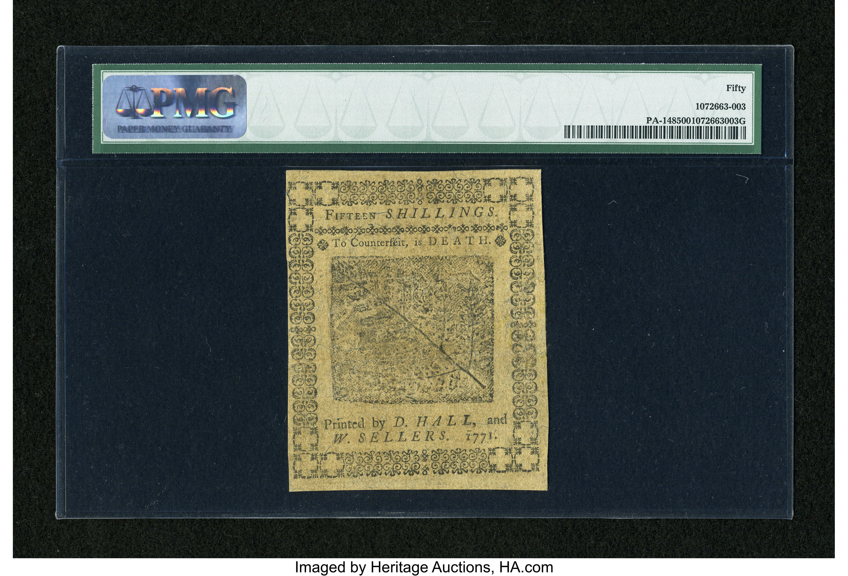 image for: Pennsylvania March 20, 1771 15s PMG About Unc 50....