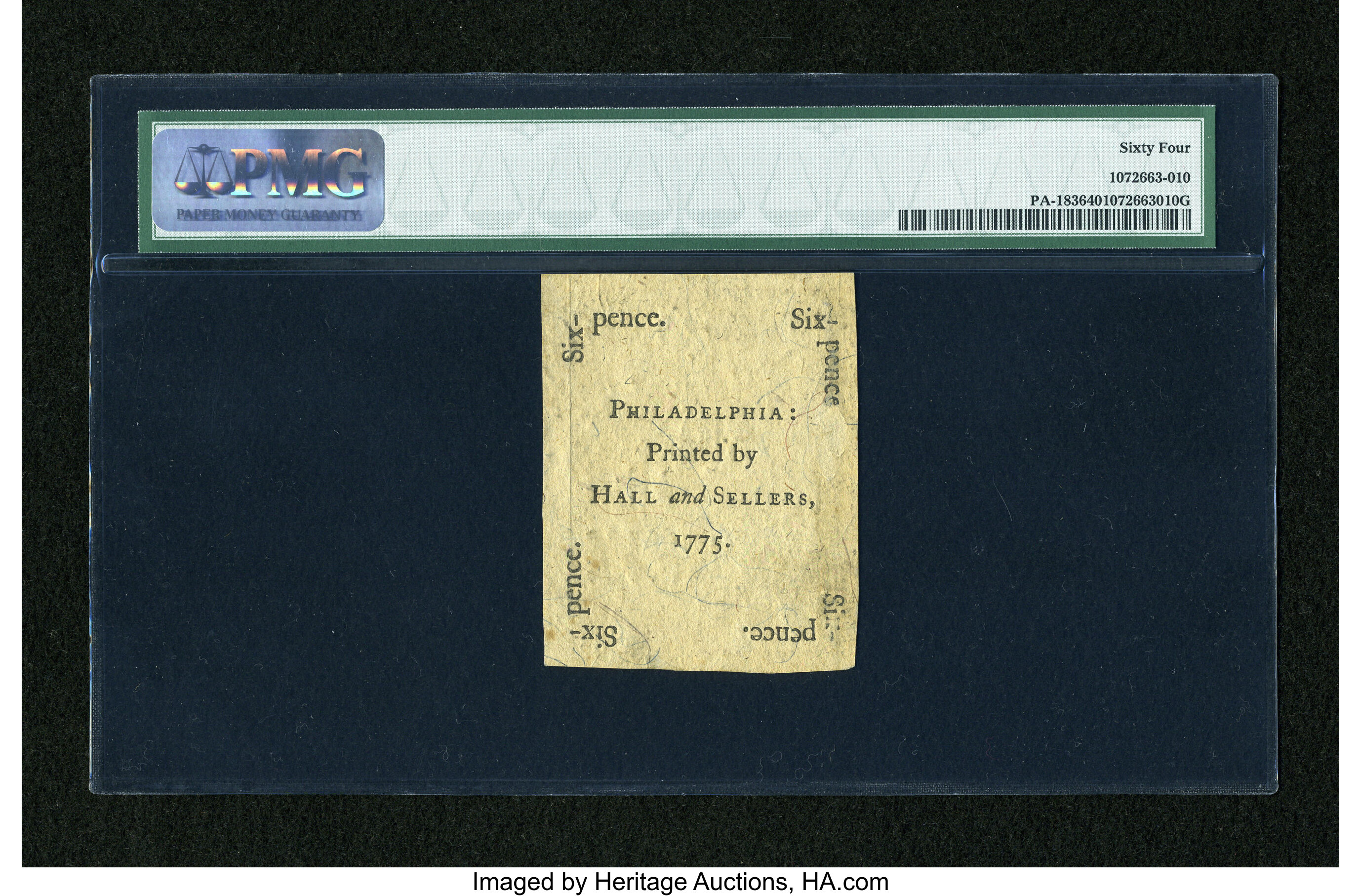 image for: Pennsylvania October 25, 1775 6d PMG Choice Uncirculated 64....