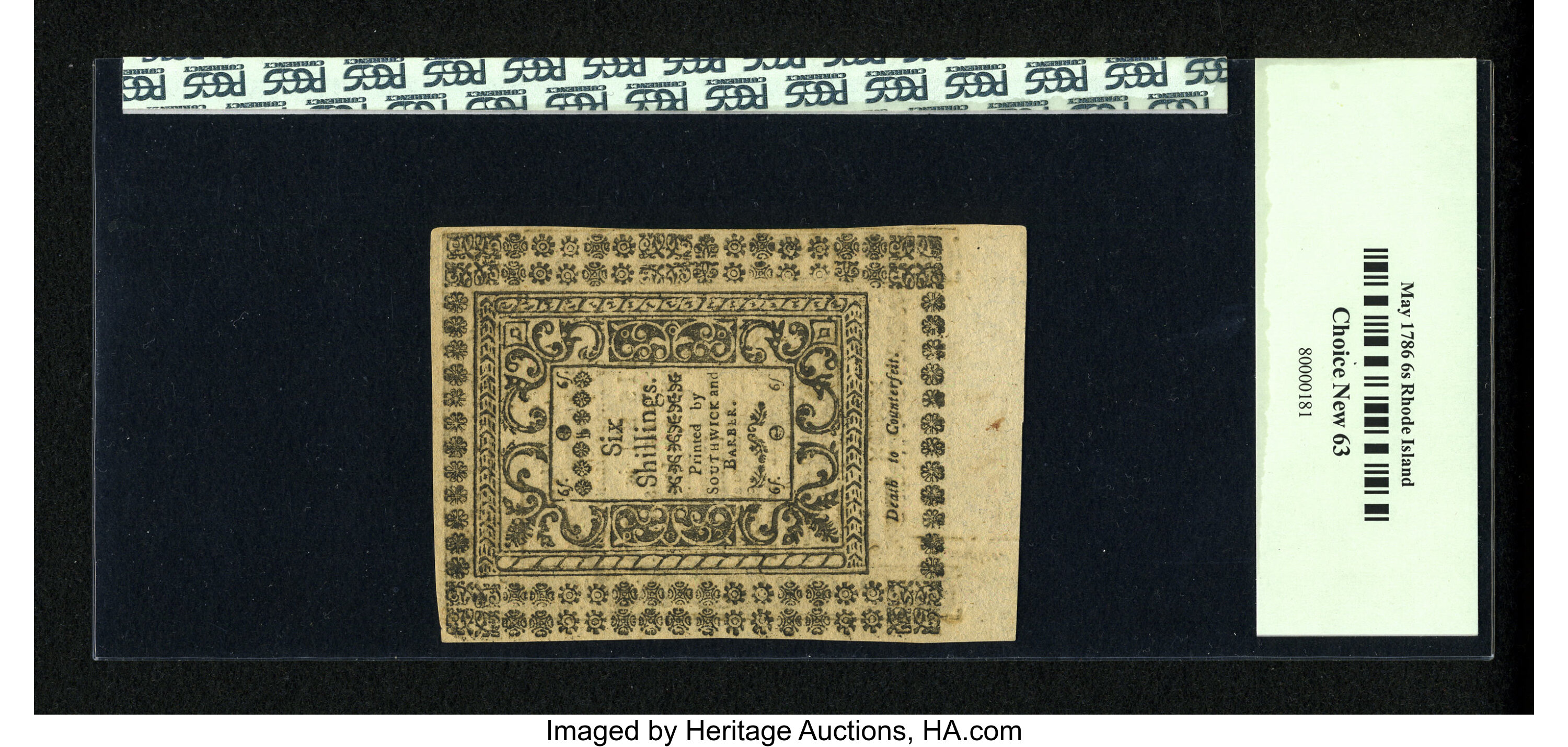 image for: Rhode Island May 1786 6s PCGS Choice New 63....