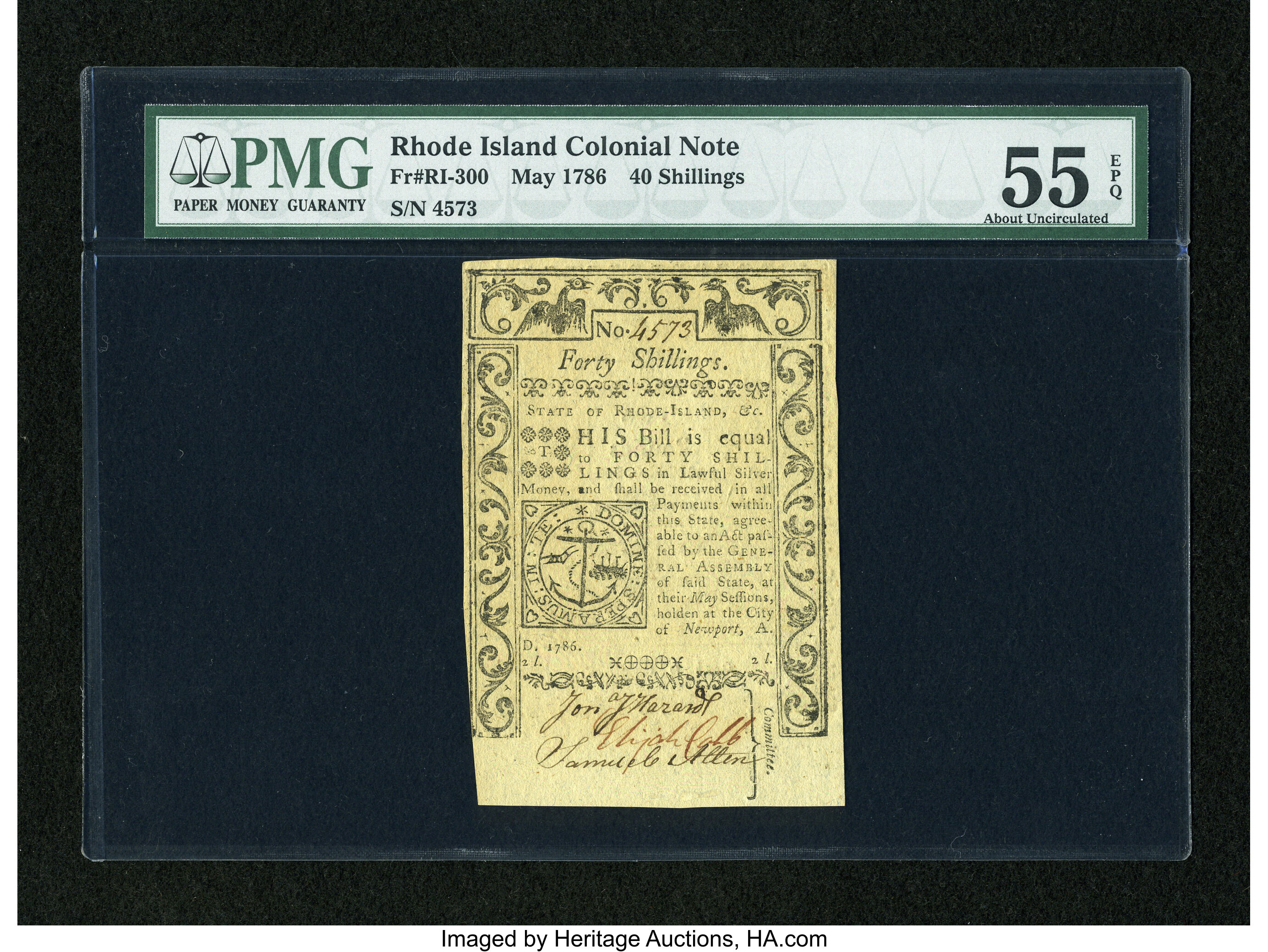 image for: Rhode Island May 1786 40s PMG About Uncirculated 55 EPQ....