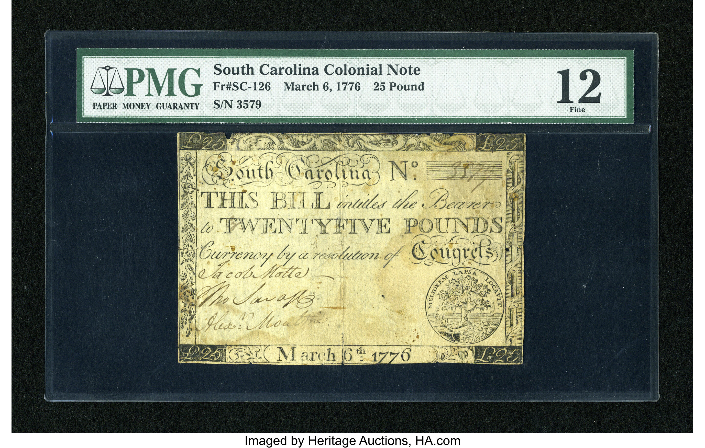 image for: South Carolina March 6, 1776 £25 PMG Fine 12....