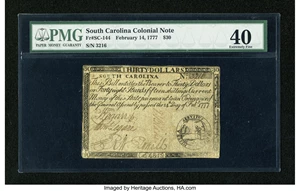 image for: South Carolina February 14, 1777 $30 PMG Extremely Fine 40....