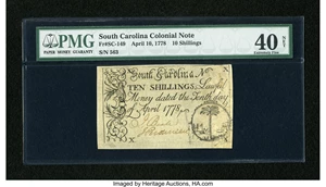 image for: South Carolina April 10, 1778 10s PMG Extremely Fine 40 Net....