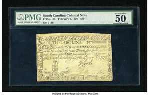 image for: South Carolina February 8, 1779 $90 PMG About Uncirculated 50 EPQ....