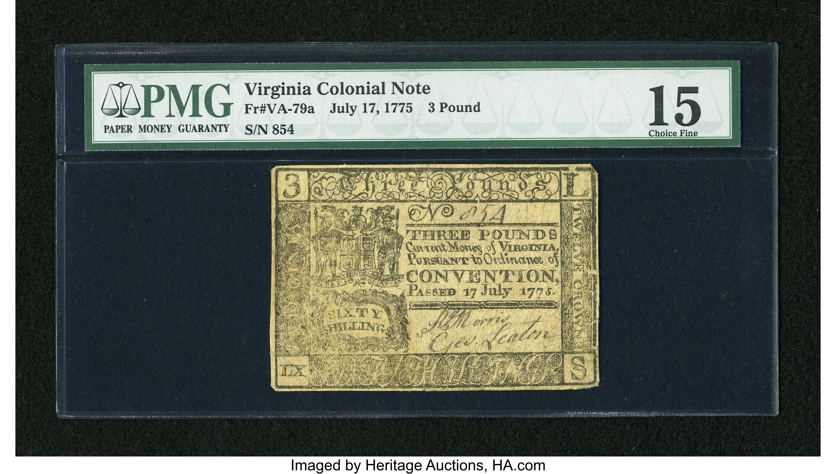 image for: Virginia July 17, 1775 £3 PMG Choice Fine 15....