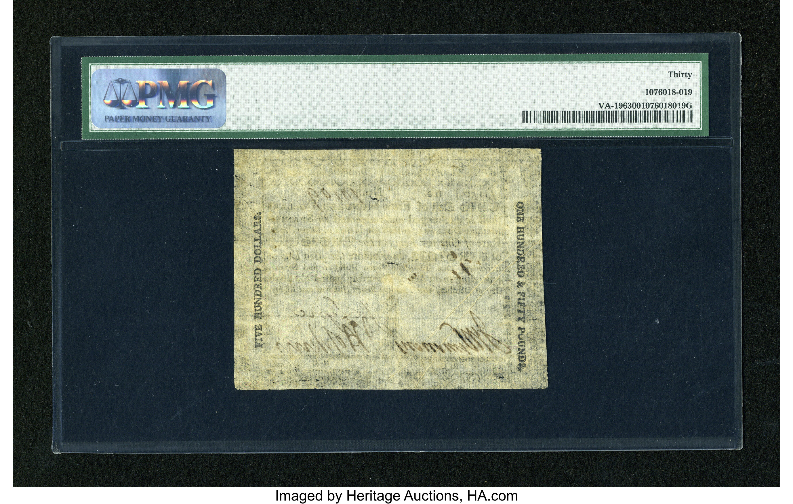 image for: Virginia October 16, 1780 $500 PMG Very Fine 30....