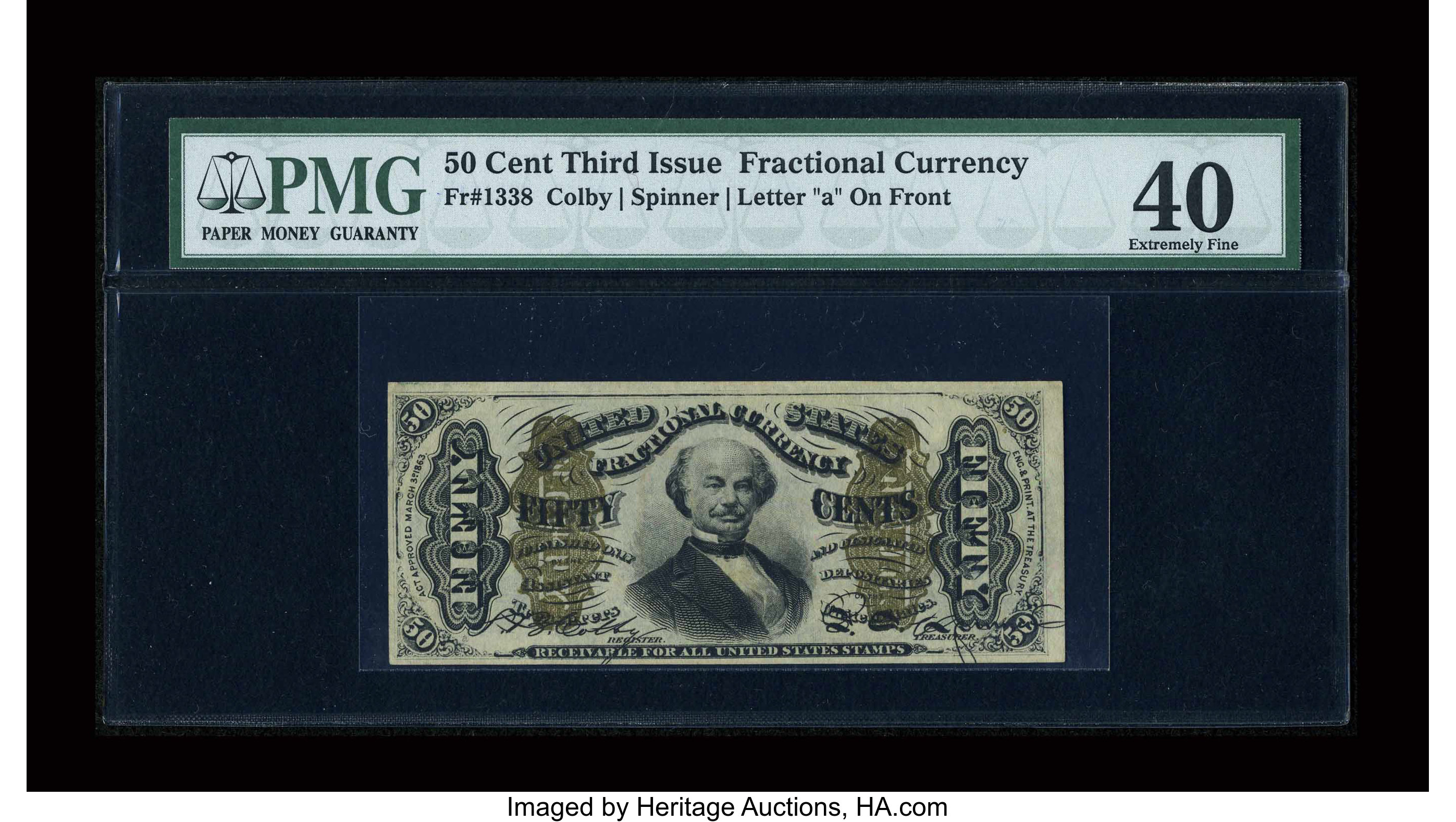 image for: Fr. 1338 50c Third Issue Spinner PMG Extremely Fine 40....