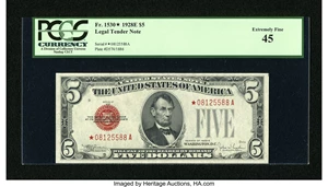image for: Fr. 1530* $5 1928E Legal Tender Star Note. PCGS Extremely Fine 45....