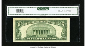 image for: Fr. 1532* $5 1953 Legal Tender Star Note. CGA Gem Uncirculated 65....