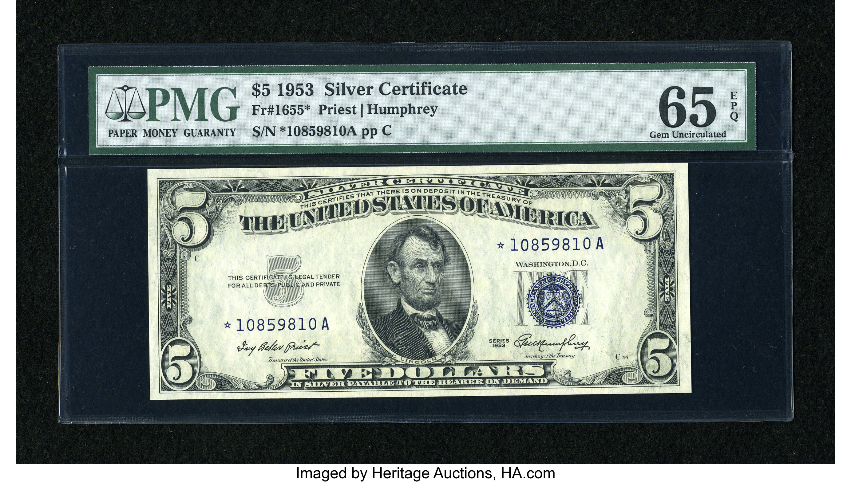 image for: Fr. 1655* $5 1953 Silver Certificate Star Note. PMG Gem Uncirculated 65 EPQ....