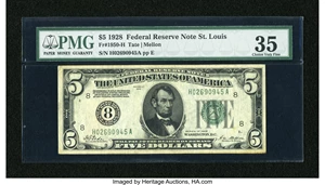 image for: Fr. 1950-H $5 1928 Federal Reserve Note. PMG Choice Very Fine 35....