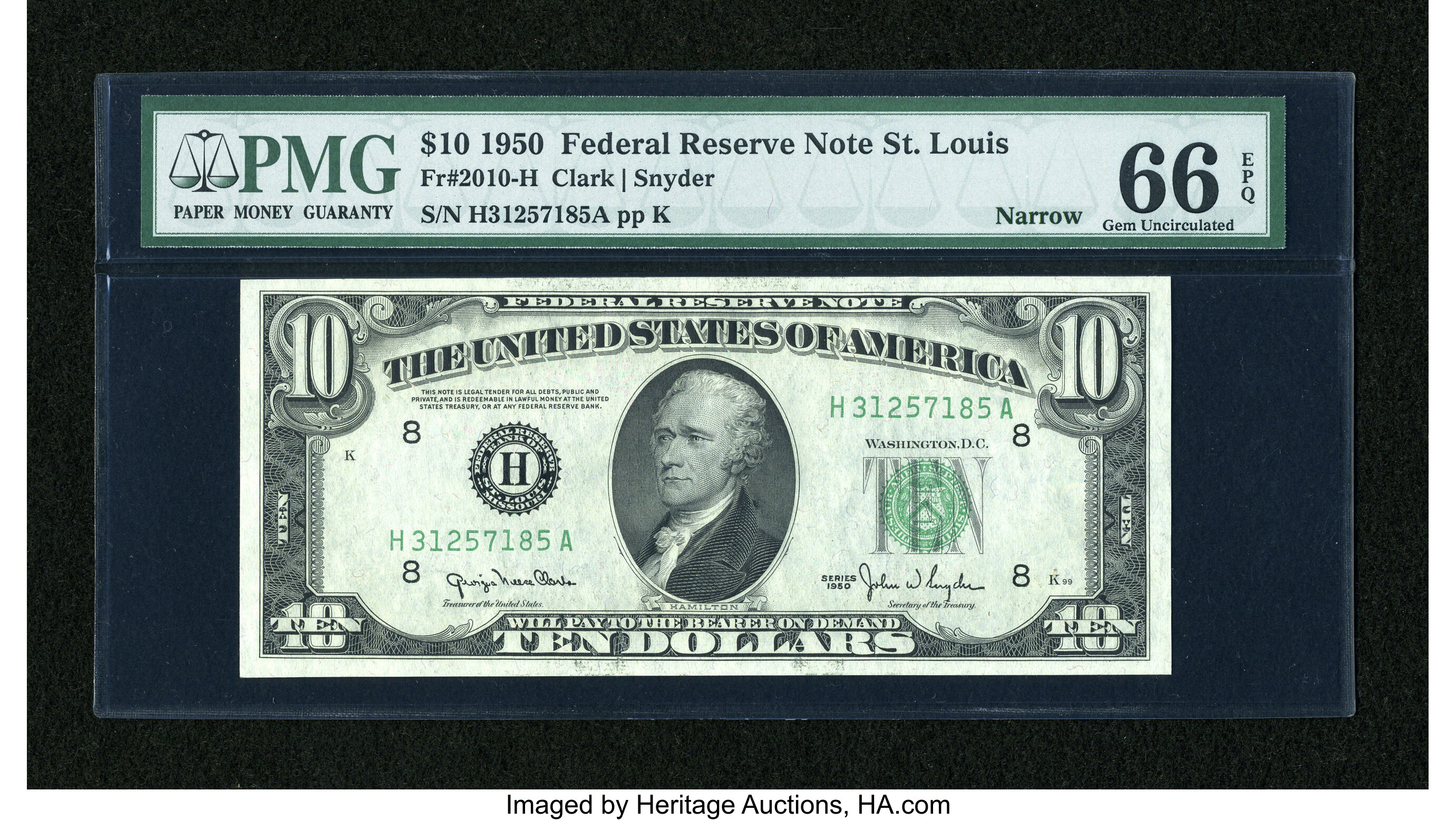 image for: Fr. 2010-H $10 1950 Narrow Federal Reserve Note. PMG Gem Uncirculated 66 EPQ....