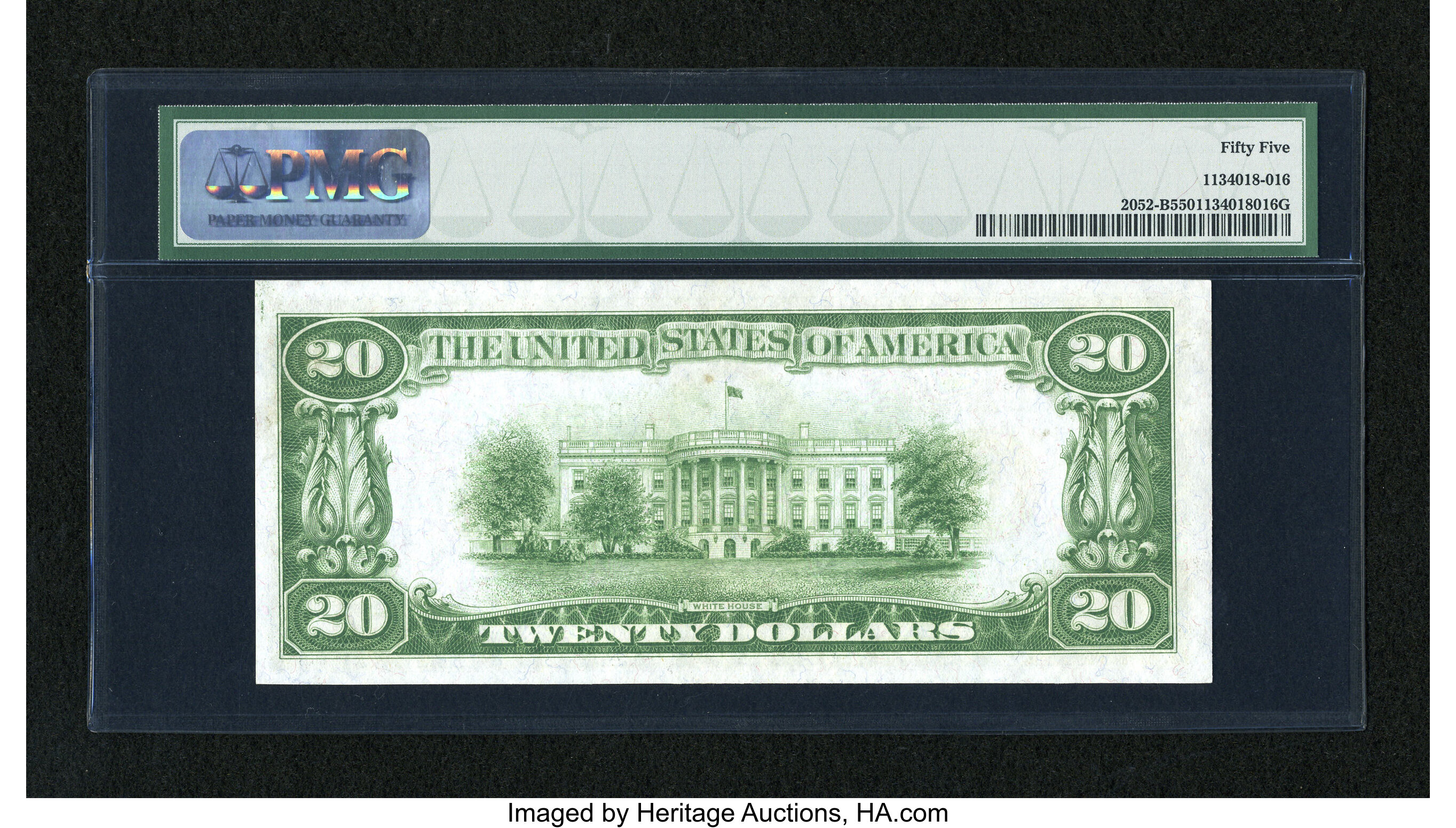 image for: Fr. 2052-B $20 1928B Light Green Seal Federal Reserve Note. PMG About Uncirculated 55....