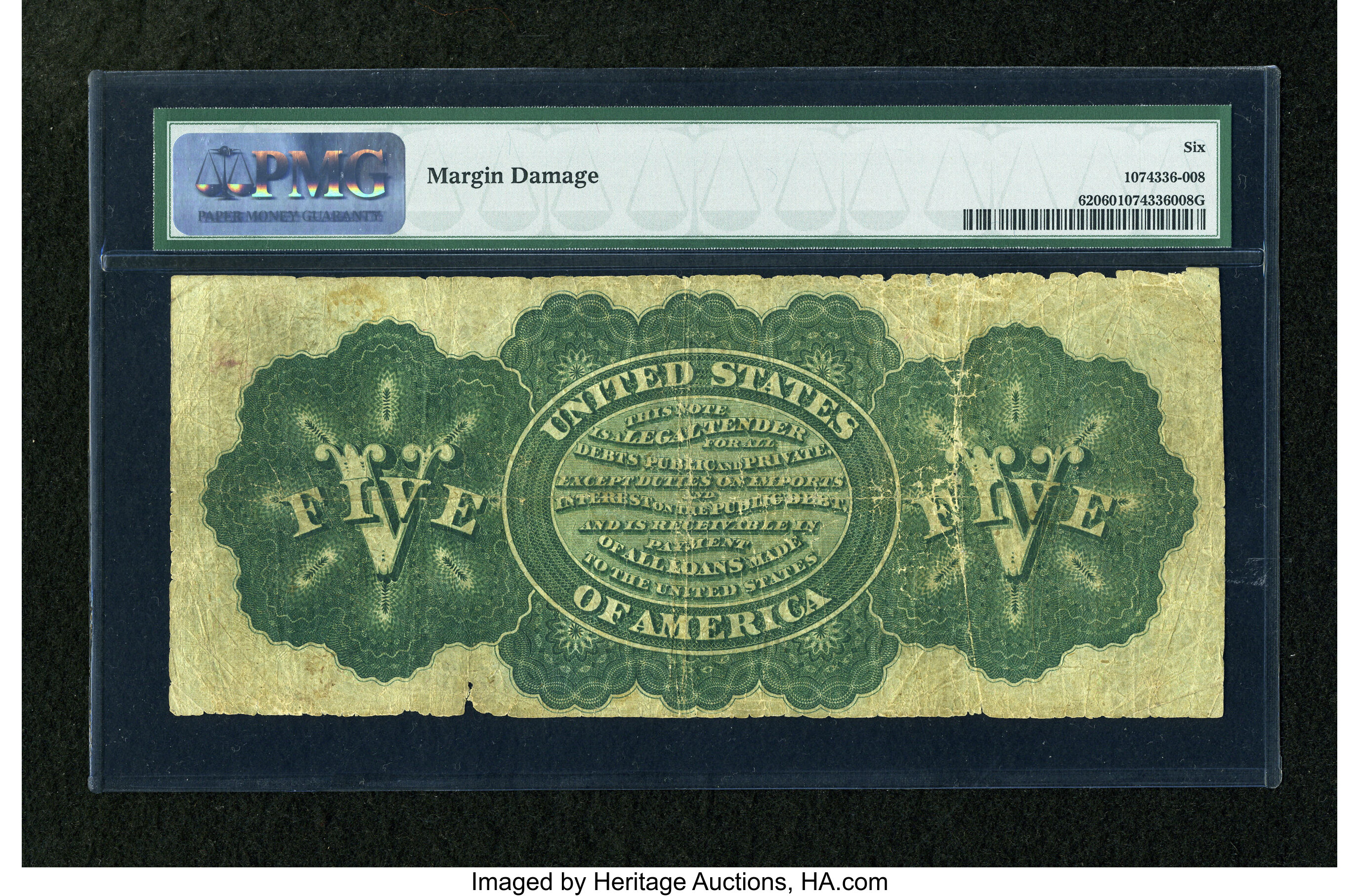 image for: Fr. 62 $5 1862 Legal Tender PMG Good 6....
