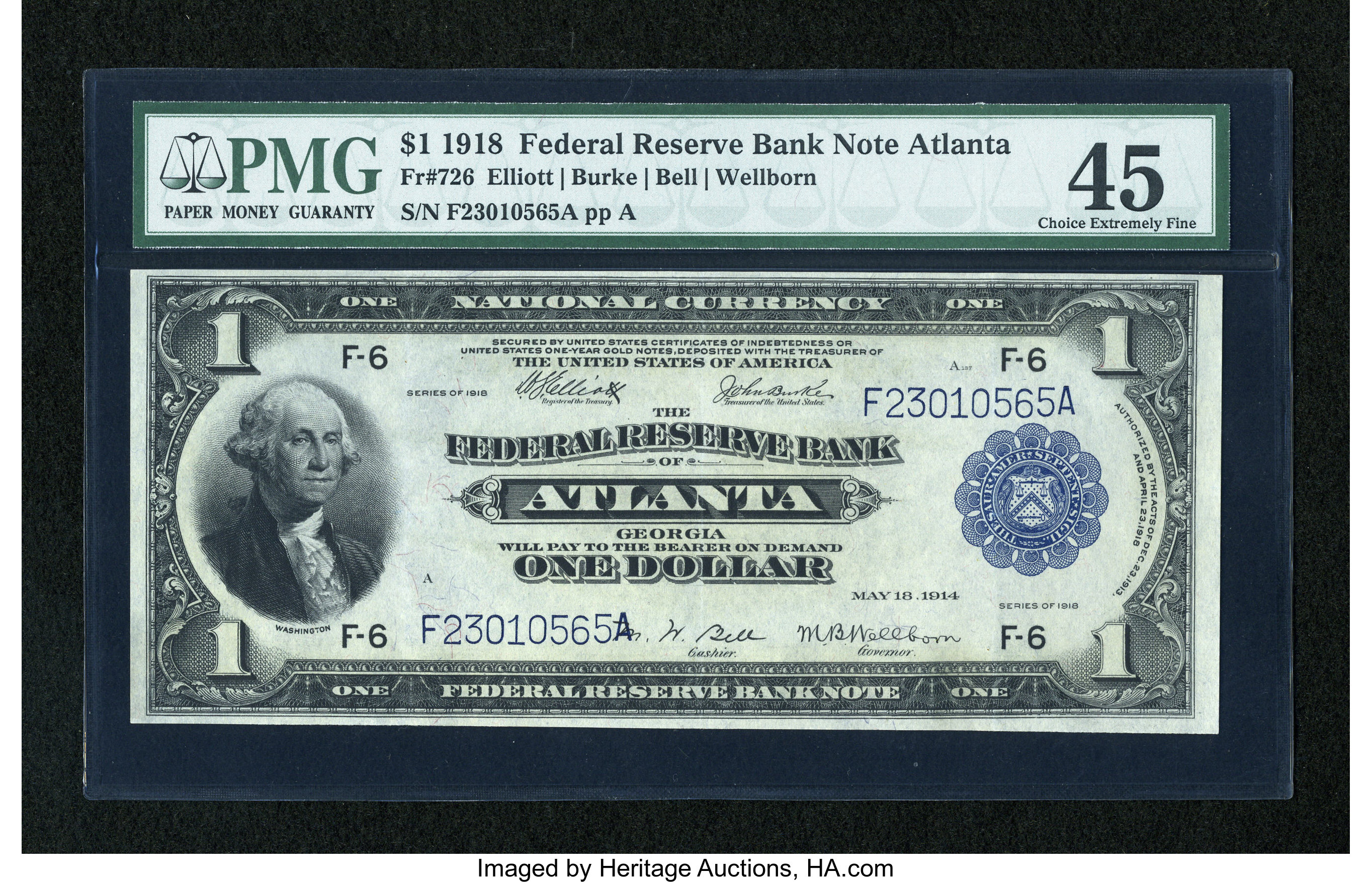 image for: Fr. 726 $1 1918 Federal Reserve Bank Note PMG Choice Extremely Fine 45....