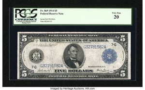 image for: Fr. 869 $5 1914 Federal Reserve Note PCGS Very Fine 20....