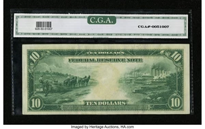image for: Fr. 928 $10 1914 Federal Reserve Note CGA About Uncirculated 50....