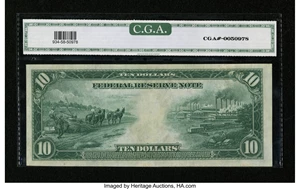 image for: Fr. 934 $10 1914 Federal Reserve Note CGA About Uncirculated 58....