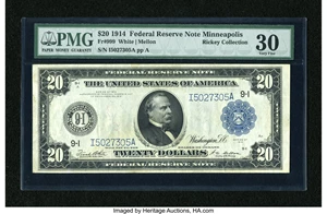 image for: Fr. 999 $20 1914 Federal Reserve Note PMG Very Fine 30....