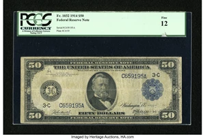 image for: Fr. 1032 $50 1914 Federal Reserve Note PCGS Fine 12....