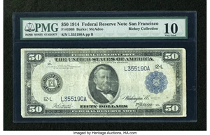 image for: Fr. 1068 $50 1914 Federal Reserve Note PMG Very Good 10....