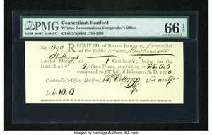image for: Connecticut October 14, 1790 £1 10s PMG Gem Uncirculated 66 EPQ....