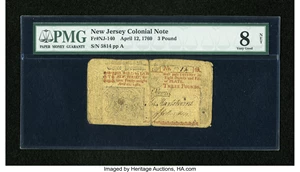 image for: New Jersey April 12, 1760 £3 PMG Very Good 8 Net....