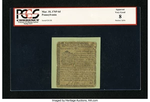 image for: Pennsylvania March 10, 1769 6d PCGS Apparent Very Good 8....