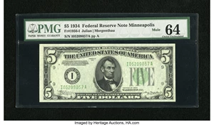 image for: Fr. 1956-I $5 1934 Mule Federal Reserve Note. PMG Choice Uncirculated 64....