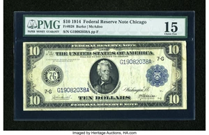 image for: Fr. 928 $10 1914 Federal Reserve Note PMG Choice Fine 15....