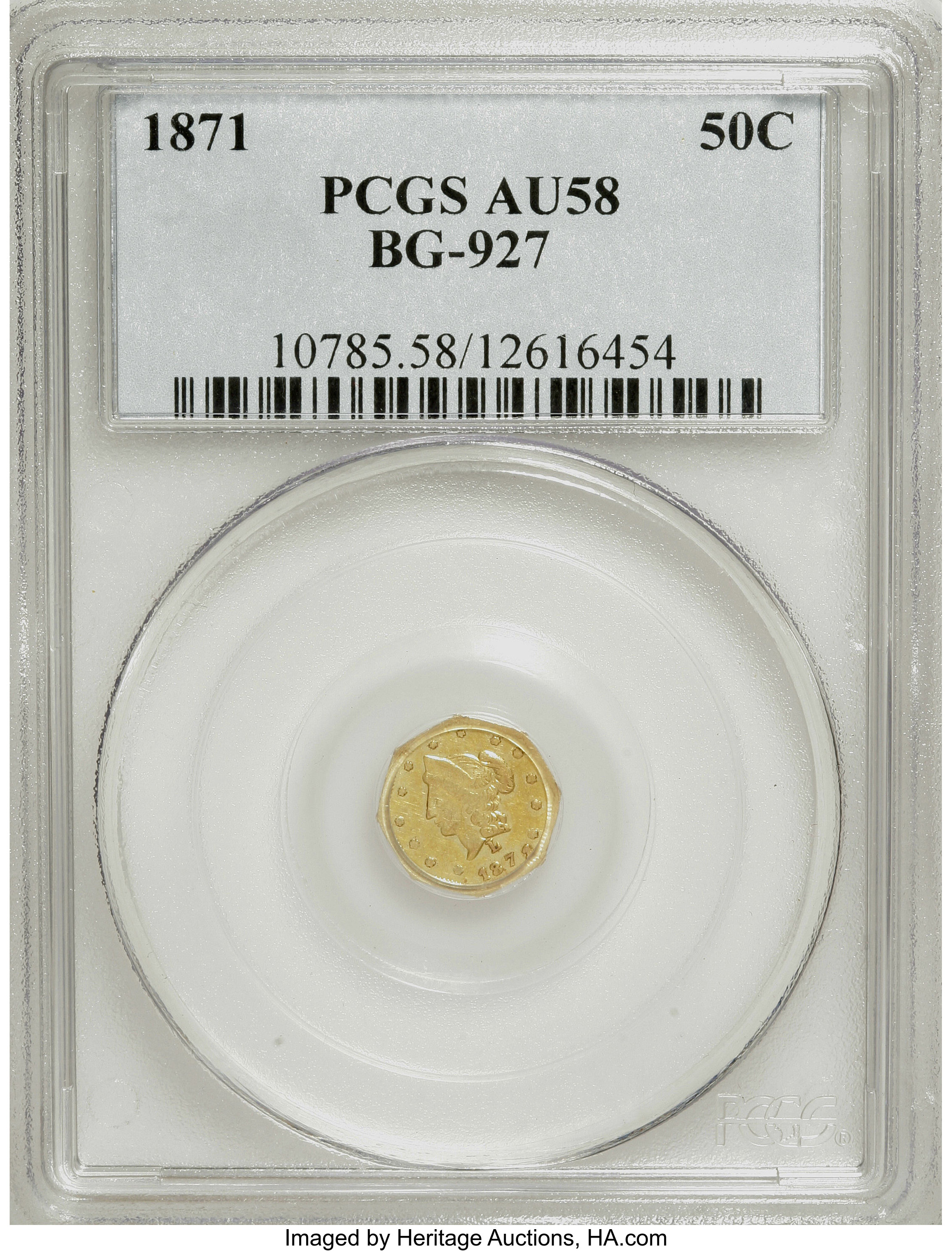 image for: 1871 50C Liberty Octagonal 50 Cents, BG-927, Low R.5, AU58 PCGS. PCGS Population (5/26). NGC Census: (1/4).   (#10785)...
