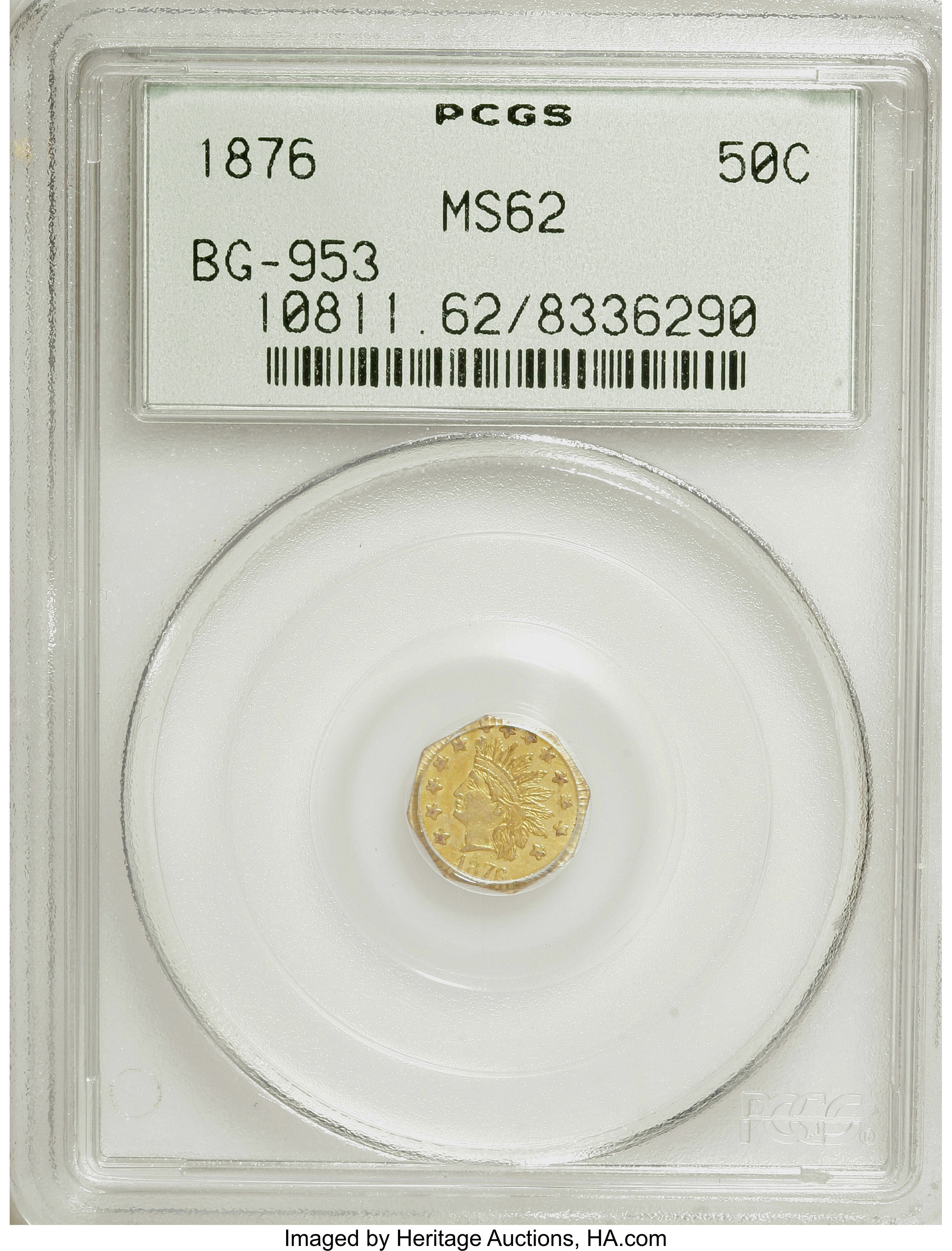 image for: 1876 50C Indian Octagonal 50 Cents, BG-953, R.5, MS62 PCGS. PCGS Population (2/23). NGC Census: (0/1).   (#10811)From T...