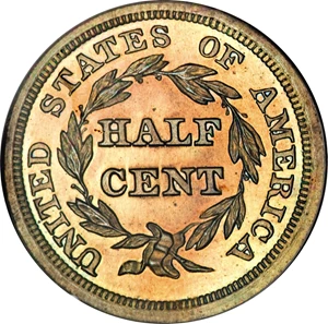 image for: 1855 1/2 C PR62 Brown PCGS....